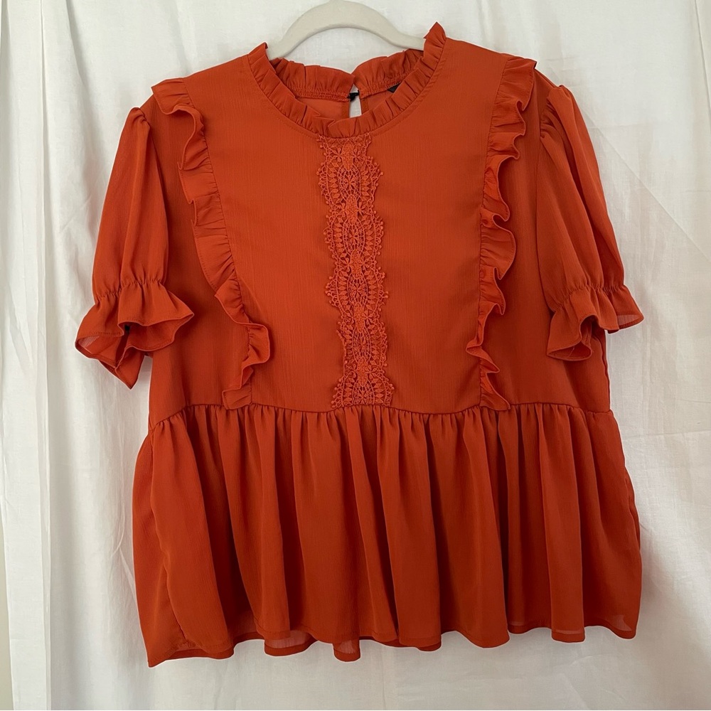 Burnt Orange Fluffy Flowy Ruffled Blouse Top